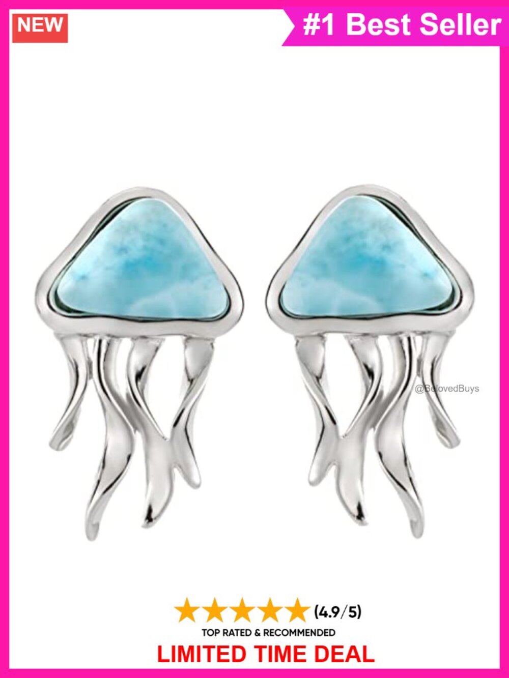 925 Sterling Silver Larimar Jellyfish Stud Earrings Hypoallergenic for